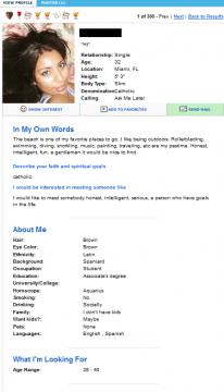 A typical profile on ChristianMatchMaker