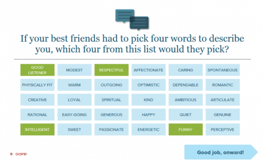 Choosing the right personality traits on eHarmony's personality test