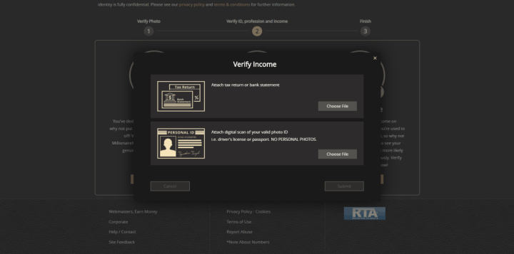 Millionaire Mate income verification
